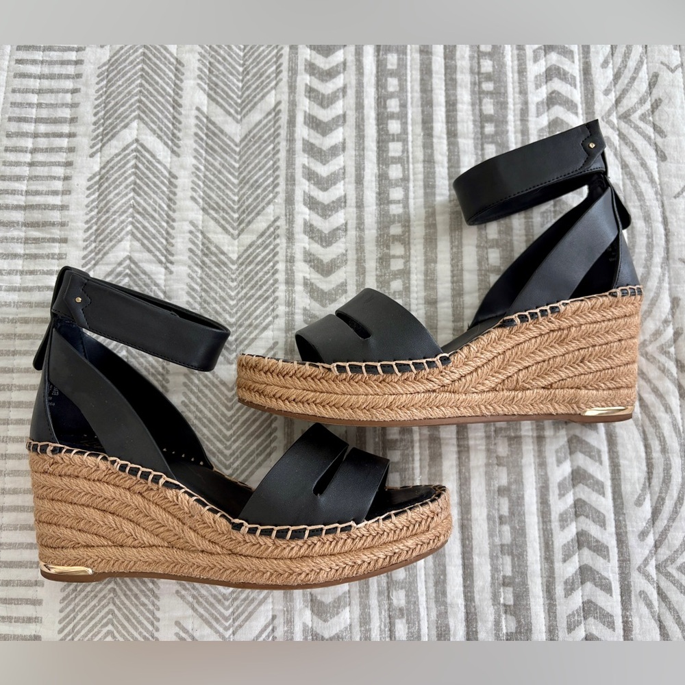 Franco Sarto Black Wedge Sandals with Platform Sole